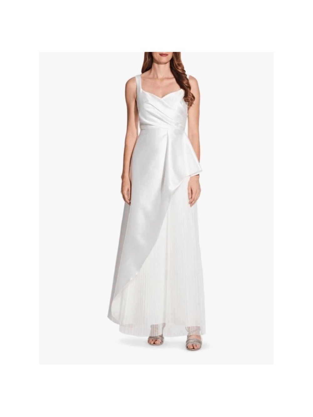Adrianna Papell White Sleeveless Draped Maxi Dress